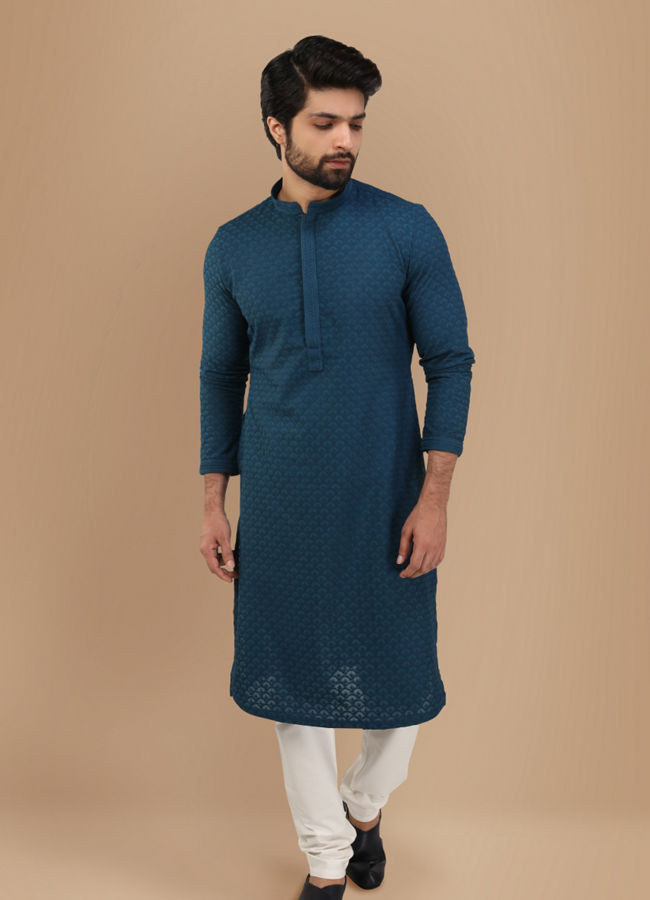 Berry Blue Chikankari Kurta Set image number 1